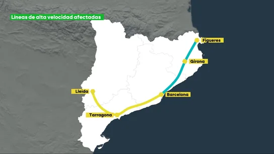 Grafismo de las líneas de alta velocidad afectas por el colapso Grafismo de las líneas de alta velocidad afectas por el colapso