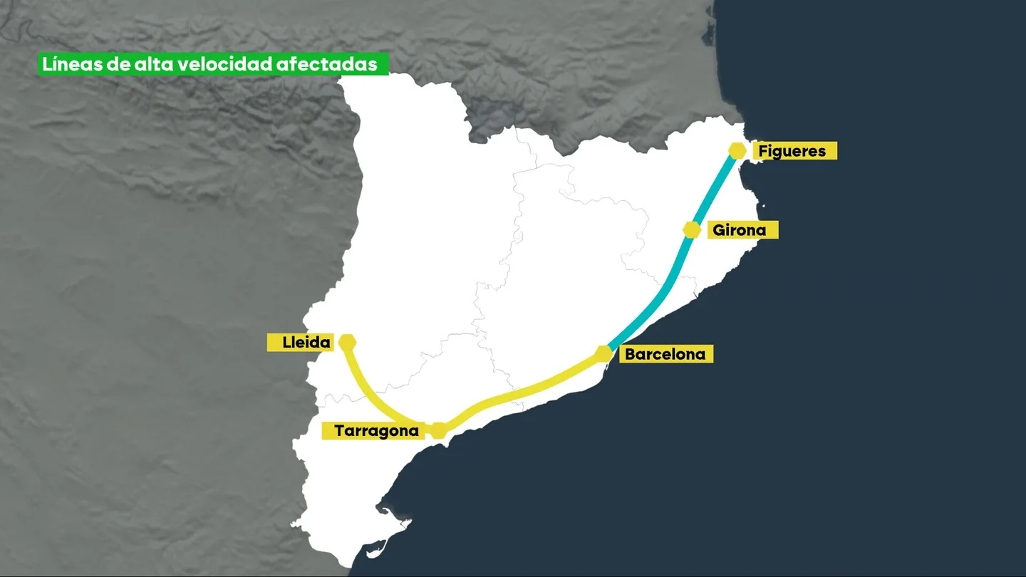 Grafismo de las líneas de alta velocidad afectas por el colapso Grafismo de las líneas de alta velocidad afectas por el colapso