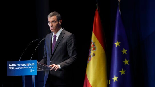 El presidente del Gobierno, Pedro S&aacute;nchez, durante el acto 'Avanzando en el pacto de Estado frente a la emergencia clim&aacute;tica'