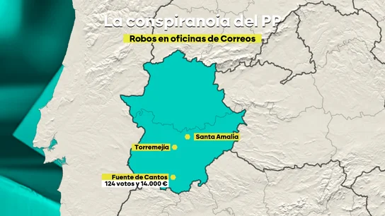 Mapa de las oficinas de Correos asaltadas. Mapa de las oficinas de Correos asaltadas.