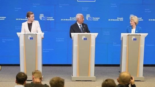 actual presidenta del Consejo de la Unión Europea y primera ministra danesa, Mette Frederiksen; el presidente del Consejo Europeo, António Costa, y la presidenta de la Comisión Europea, Ursula von der Leyen. actual presidenta del Consejo de la Unión Europea y primera ministra danesa, Mette Frederiksen; el presidente del Consejo Europeo, António Costa, y la presidenta de la Comisión Europea, Ursula von der Leyen.