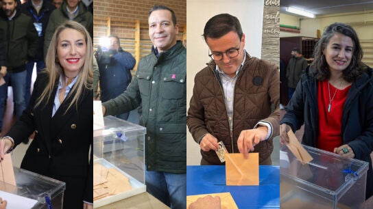 Mar&iacute;a Guardiola (PP), &Oacute;scar Fern&aacute;ndez (Vox), Miguel &Aacute;ngel Gallardo (PSOE) e Irene de Miguel (Unidas por Extremadura)