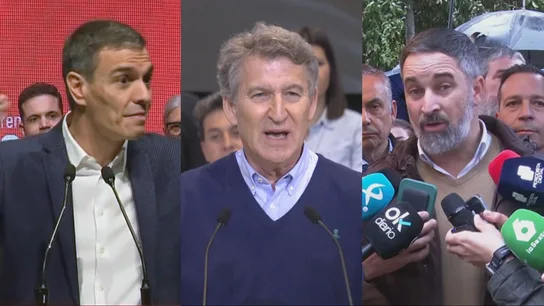 Pedro Sánchez, Alberto Núñez Feijóo y Santiago Abascal en la campaña de Extremadura. Pedro Sánchez, Alberto Núñez Feijóo y Santiago Abascal en la campaña de Extremadura.