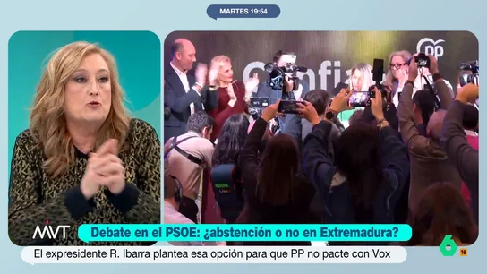 Elisa Beni analiza la estrategia de Vox en Extremadura: "Quieren quedarse en la retaguardia para hacer el sorpaso al PP" Elisa Beni analiza la estrategia de Vox en Extremadura: "Quieren quedarse en la retaguardia para hacer el sorpaso al PP"