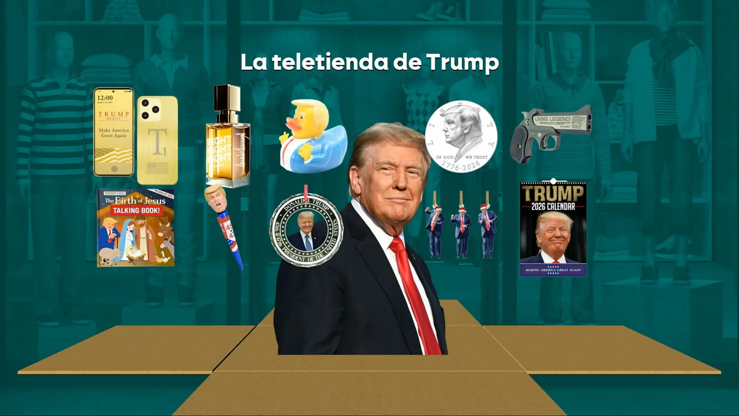 Grafismo de los artículos que se pueden adquirir en la teletienda de Trump Grafismo de los artículos que se pueden adquirir en la teletienda de Trump