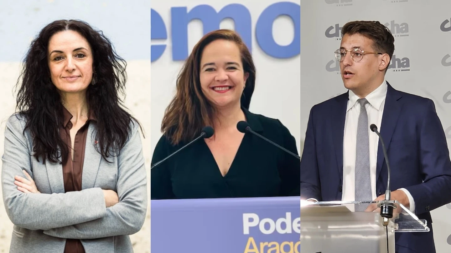 Marta Abengochea (IU-Sumar), María Goikoetxea (Podemos) y Jorge Pueyo (CHA). Marta Abengochea (IU-Sumar), María Goikoetxea (Podemos) y Jorge Pueyo (CHA).