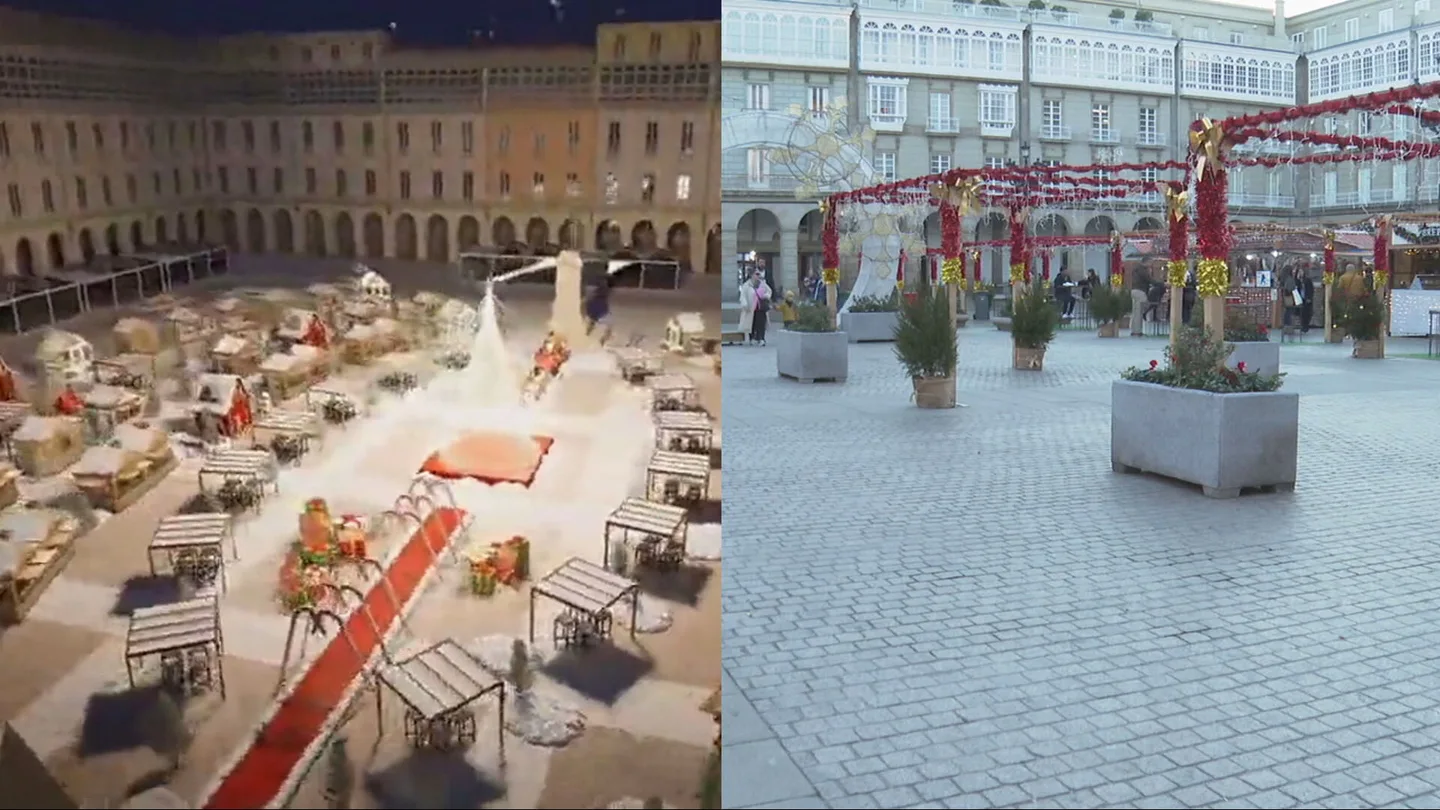 Ni nieve, ni renos, ni actividades para niños: así es el mercadillo 'navideño' de María Pita que indigna a Coruña Ni nieve, ni renos, ni actividades para niños: así es el mercadillo 'navideño' de María Pita que indigna a Coruña