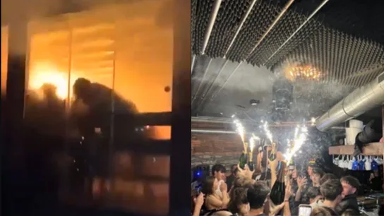 Momento en el que se incendió el local Le Constellation, Suiza. Momento en el que se incendió el local Le Constellation, Suiza.