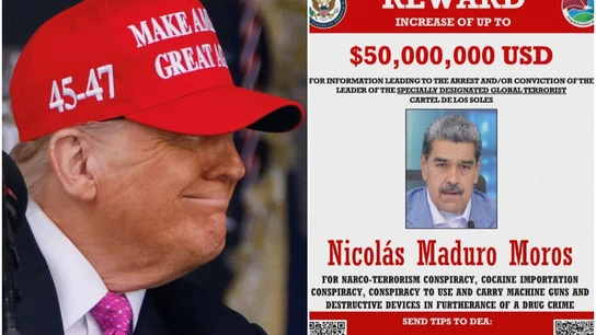 Donald Trump, a la izquierda; al a derecha, la recompensa por Nicolás Maduro Donald Trump, a la izquierda; al a derecha, la recompensa por Nicolás Maduro