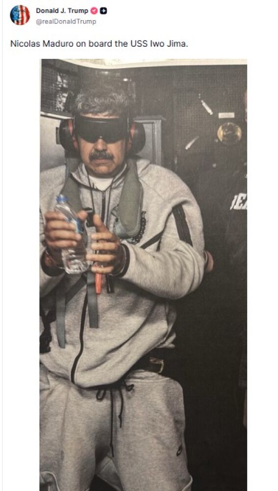 Donald Trump publica la primera imagen de Nicolás Maduro detenido 