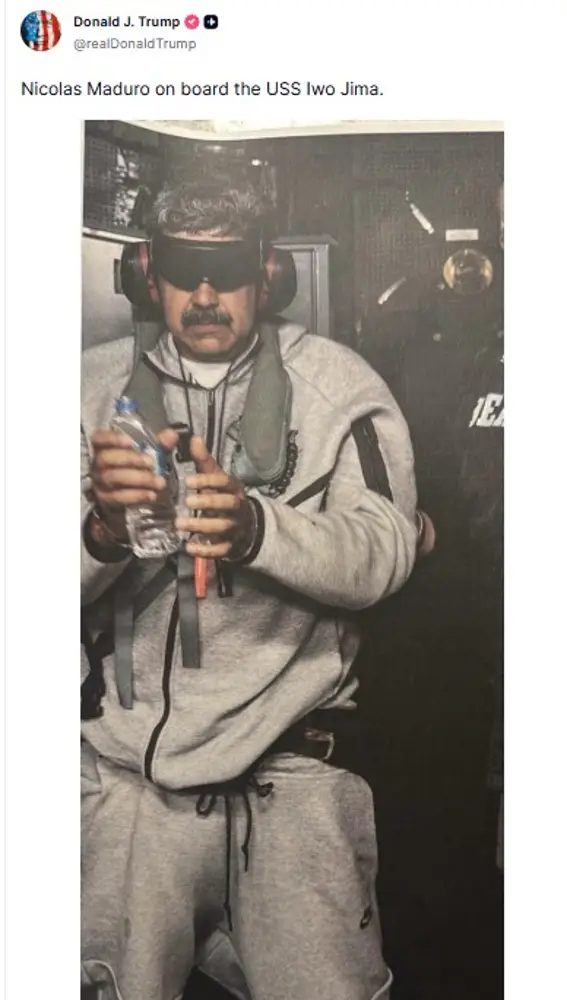 Donald Trump publica la primera imagen de Nicolás Maduro detenido Donald Trump publica la primera imagen de Nicolás Maduro detenido