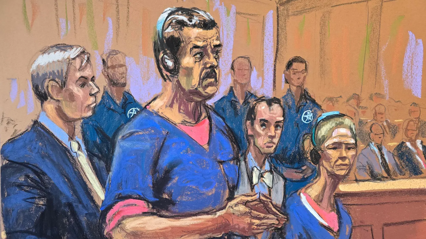 Fotografía de un dibujo realizado por la artista Jane Rosenberg donde aparece el presidente de Venezuela, Nicolás Maduro, junto a su esposa, Cilia Flores, compareciendo ante un tribunal federal este lunes, en Nueva York. Fotografía de un dibujo realizado por la artista Jane Rosenberg donde aparece el presidente de Venezuela, Nicolás Maduro, junto a su esposa, Cilia Flores, compareciendo ante un tribunal federal este lunes, en Nueva York.