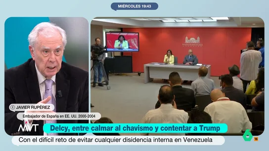 Javier Rupérez señala que a Trump "no le interesa la democracia": "A él le interesa el negocio" El embajador de EEUU en España entre 2000 y 2004 afirma que Trump ha legitimado la presidencia de Delcy Rodríguez debido a que esta "es capaz de garantizar y de llevar a cabo todo lo que quiera Washington".