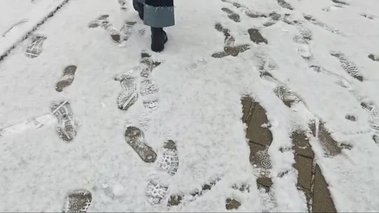 Imagen de pisadas en la nieve que ha caído en León Imagen de pisadas en la nieve que ha caído en León