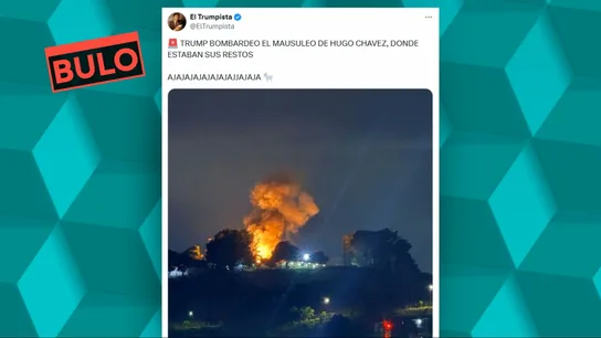 Grafismo con un bulo sobre el bombardeo a la tumba de Chávez durante al intervención estadounidense en Venezuela Grafismo con un bulo sobre el bombardeo a la tumba de Chávez durante al intervención estadounidense en Venezuela