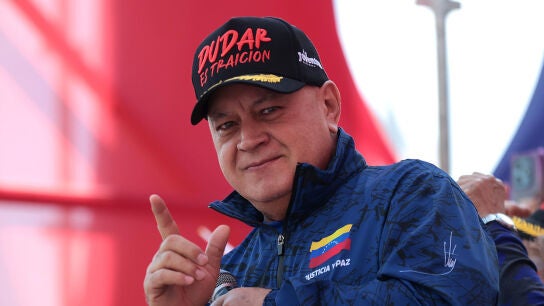El ministro de Interior venezolano, Diosdado Cabello, durante una marcha de mujeres del chavismo este martes, en Caracas.