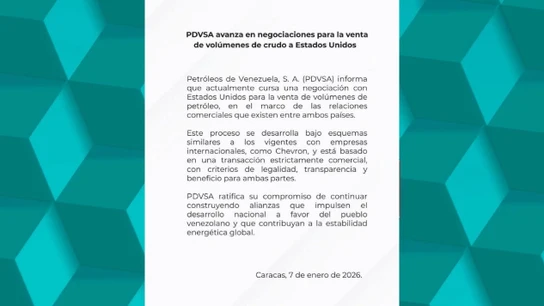 El comunicado emitido por PDVSA sobre su negociación con EEUU. El comunicado emitido por PDVSA sobre su negociación con EEUU.