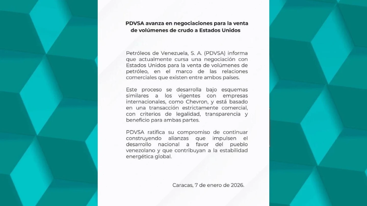 El comunicado emitido por PDVSA sobre su negociación con EEUU. El comunicado emitido por PDVSA sobre su negociación con EEUU.