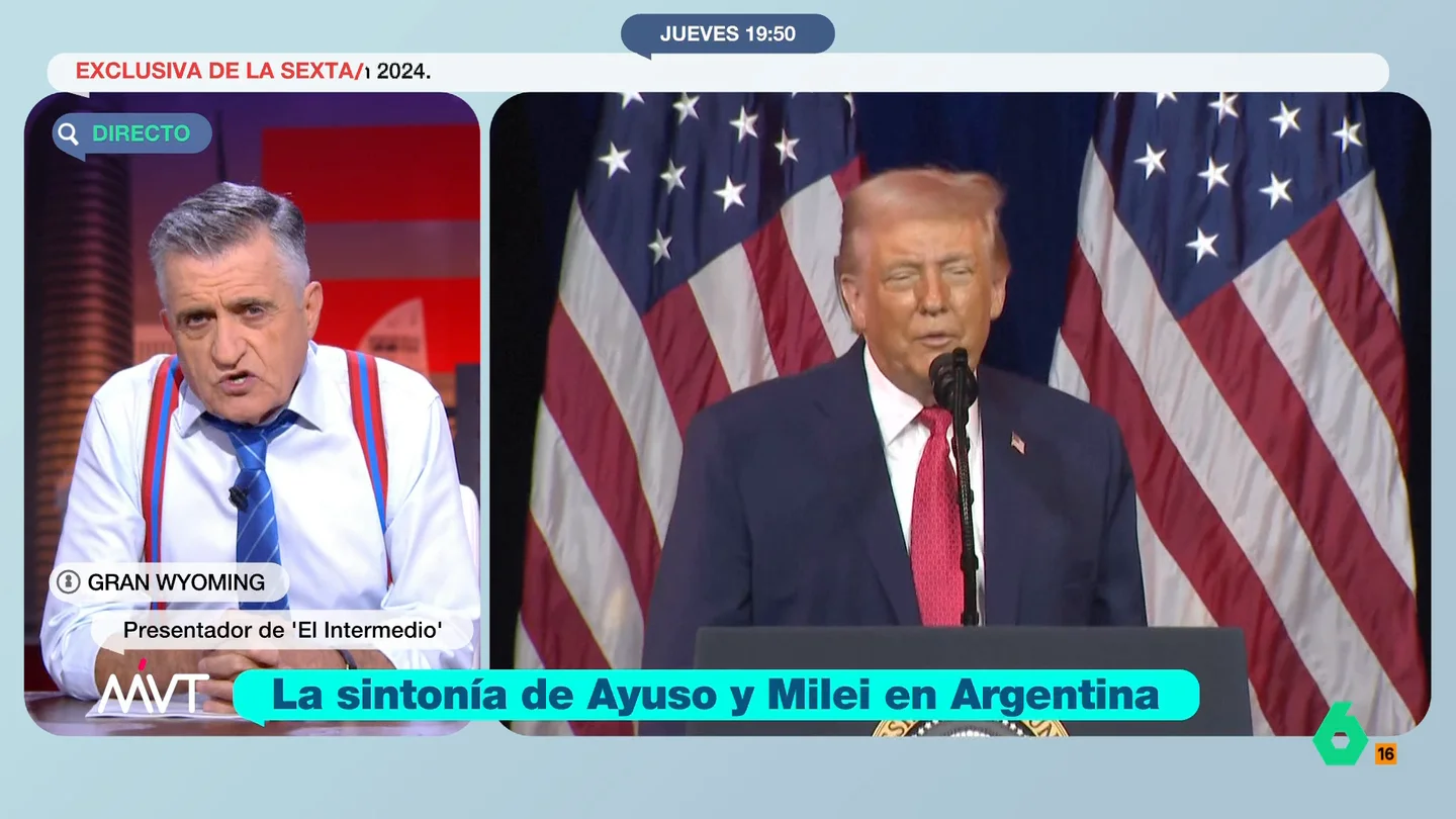 El Gran Wyoming sentencia a Trump: "La democracia y la libertad le importan un pimiento, no las practica ni en su país" El presentador de El Intermedio no ha dudado en valorar los acontecimientos que han tenido lugar durante los primeros días del año: la captura de Nicolás Maduro por parte de EEUU y las reacciones que ha provocado.