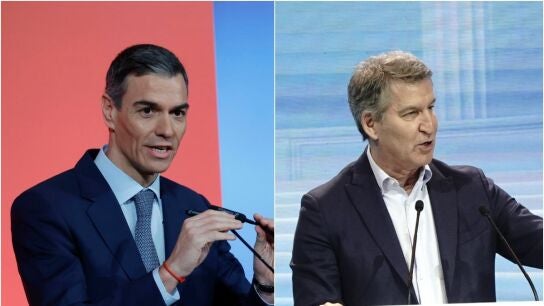 Pedro S&aacute;nchez, a la izquierda; Alberto N&uacute;&ntilde;ez Feij&oacute;o, a la derecha