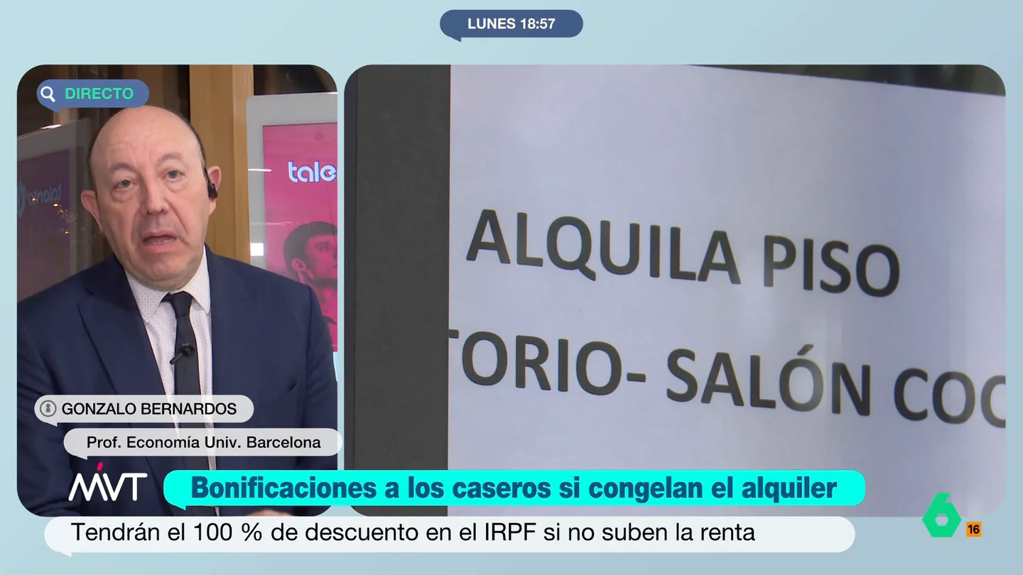 Bernardos aplaude la medida del Gobierno de bonificar a los caseros que no suban los alquileres: "Gana el propietario y el inquilino" Gonzalo Bernardos valora en este vídeo la medida anunciada por el Gobierno de bonificar a los propietarios que no suban el alquiler a sus inquilinos con el 100% del IRPF y se muestra rotundo sobre las críticas de Sumar.