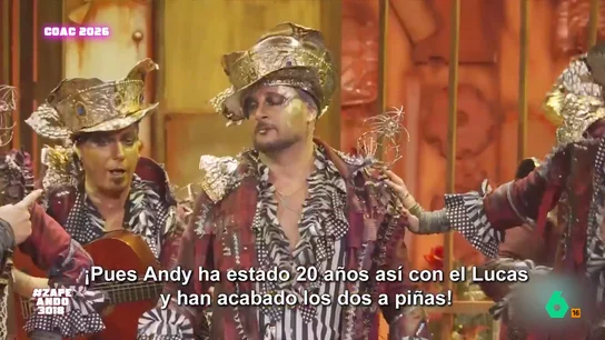 Andy se marca un 'Shakira' en el Carnaval de Cádiz: "¡Han acabado los dos a piñas!" El Carnaval de Cádiz arrancaba el pasado domingo con el concurso de agrupaciones en el Teatro Falla. Como es habitual, las actuaciones ya han dejado momentos muy destacados como, por ejemplo, la actuación de la comparsa de Andy Morales.