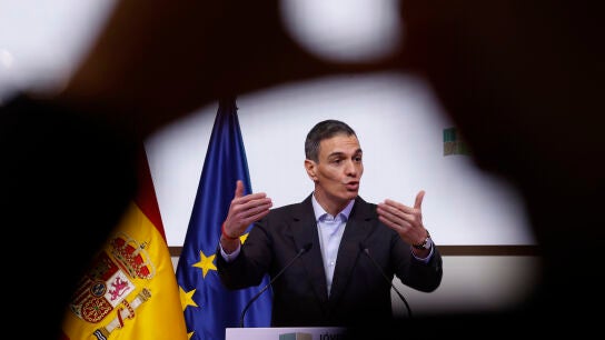 El presidente del Gobierno, Pedro S&aacute;nchez, durante su intervenci&oacute;n en el acto en el que ha presentado medidas para facilitar el acceso a la actividad agraria