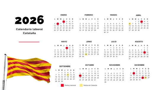 Calendario laboral de Cataluña 2026: todos los festivos locales y puentes, comarca a comarca Calendario laboral de Cataluña 2026: todos los festivos locales y puentes, comarca a comarca