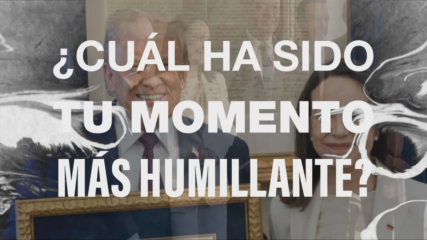 Grafismo de los momentos más humillantes con Trump y María Corina Machado detrás Grafismo de los momentos más humillantes con Trump y María Corina Machado detrás