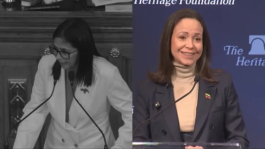 Delcy Rodríguez y María Corina Machado. Delcy Rodríguez y María Corina Machado.