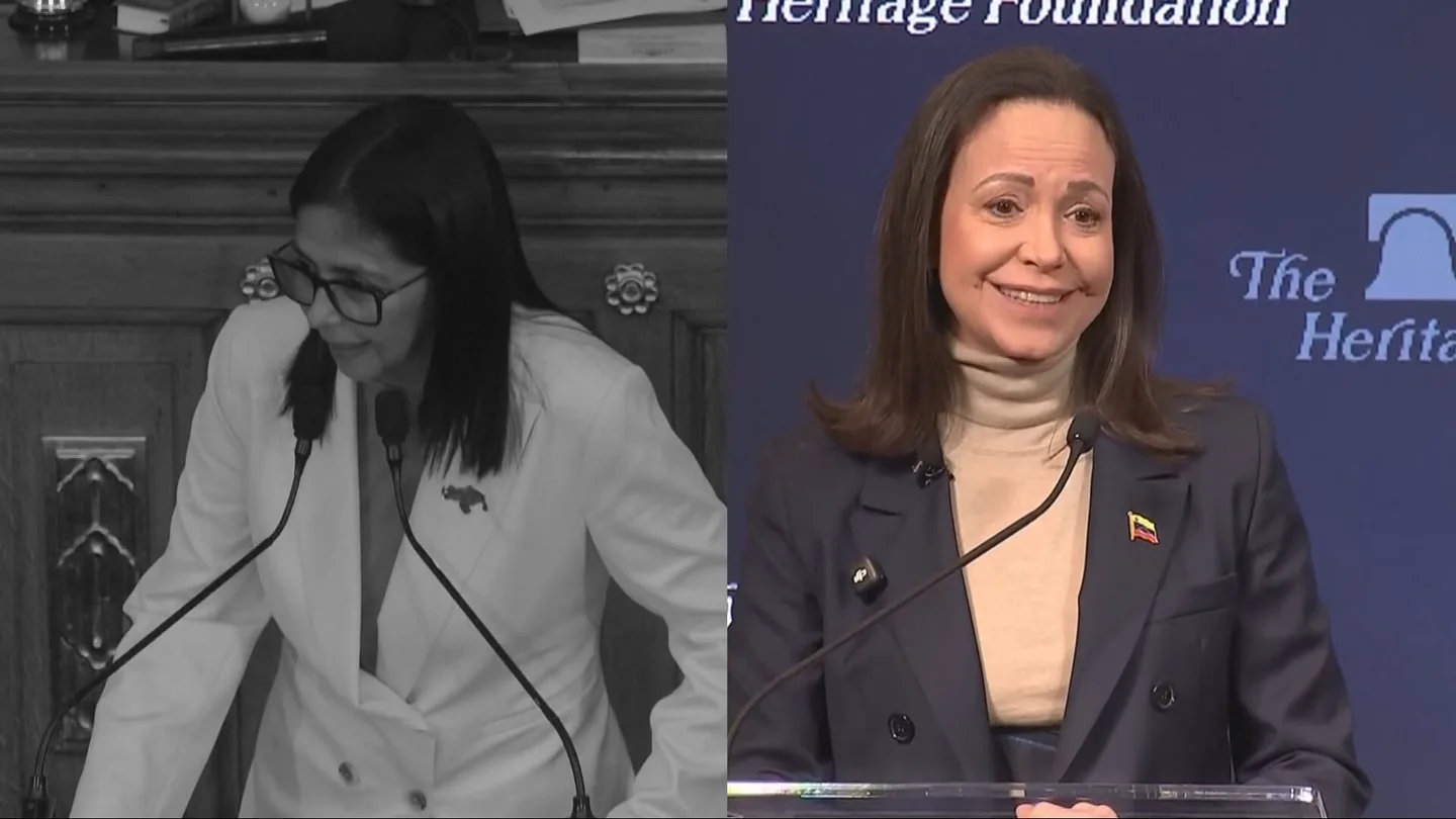 Delcy Rodríguez y María Corina Machado. Delcy Rodríguez y María Corina Machado.