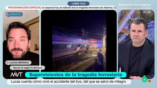 Un superviviente del Iryo vio a la niña que ha perdido a su familia: "Estaba con una mujer que decía 'no sé qué hacer con ella'" Lukas Merakio, superviviente del Iryo descarrilado, explica en este vídeo cómo vivió los momentos inmediatamente posteriores al accidente y cómo está digiriendo, a nivel emocional, la tragedia.