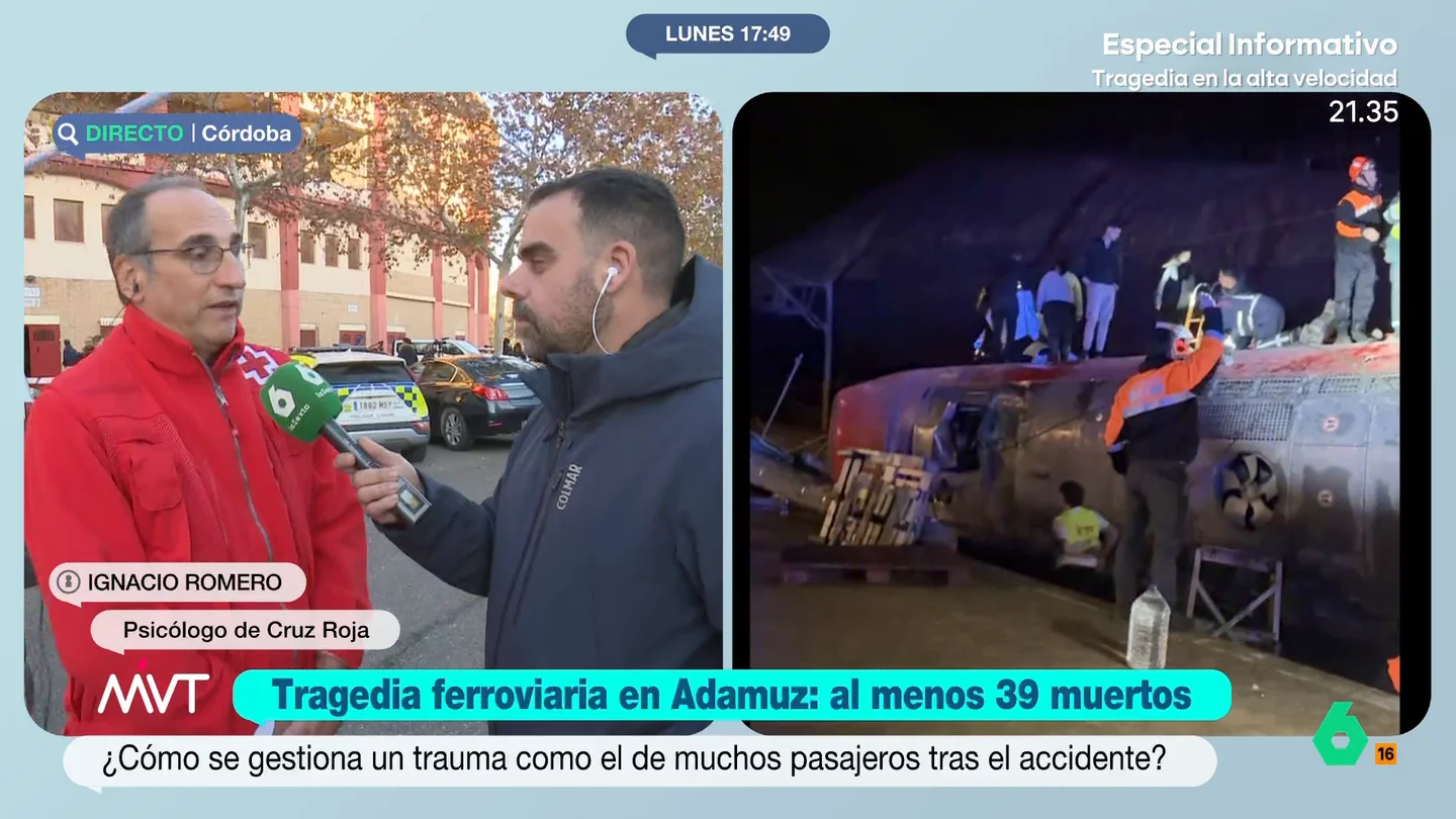 Ignacio Romero, psicólogo de Cruz Roja: "Nuestra función es tratar de que la información que llegue sea veraz y segura" Tras el grave accidente ocurrido en Adamuz, las redes se han llenado de informaciones que pueden generar confusión entre los familiares de los supervivientes. El profesional ha explicado a Más Vale Tarde cómo hacen frente a esa nueva realidad.