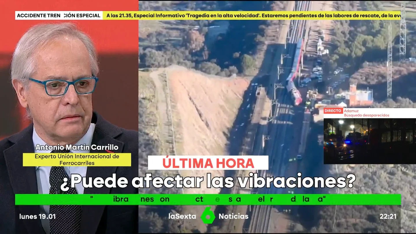 Antonio Martín Carrillo, experto ferroviario, tras el accidente en Adamuz: "Estudiaría los cambios de temperatura" El experto indica que, en estos momentos, no se debe descartar ninguna hipótesis. Además, no cree que el accidente haya estado ocasionado por un fallo humano.