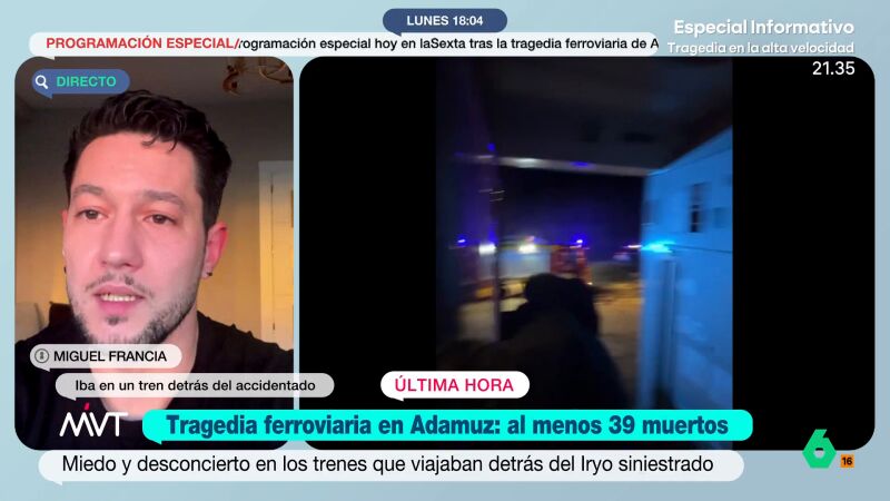 Miguel Francia viajaba en un tren detr&aacute;s del siniestrado en Adamuz: "Compart&iacute;an informaci&oacute;n con nosotros en todo momento"