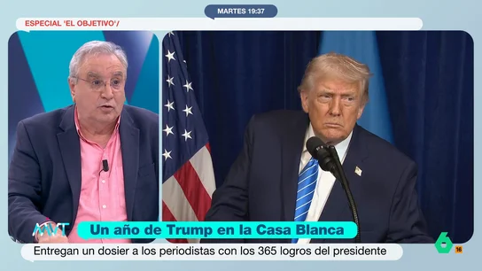 Gurpegui, sobre el balance de Trump de su primer año: "Lo que para él son logros, pueden ser problemas para otros" José Antonio Gurpegui, catedrático de Estudios Norteamericanos en la Universidad de Alcalá, comenta en este vídeo el documento de Trump con 365 "logros" y avisa del peligro de que "un presidente te diga que su límite es su propia moral".