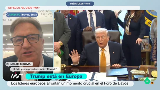 Carlos Segovia, sobre el discurso de Trump en Davos: "Lo que es serio es que se ha mostrado obsesionado con Groenlandia" Desde Davos, Carlos Segovia explica qué ambiente se respira tras el discurso de Trump sobre Groenlandia y da más detalles de la cena de Cristine Lagarde con el secretario de Comercio de EEUU de la que terminó levantándose de la mesa.