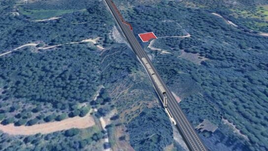 Marcado en rojo el lugar donde ha aparecido el bogie del tren Iryo.