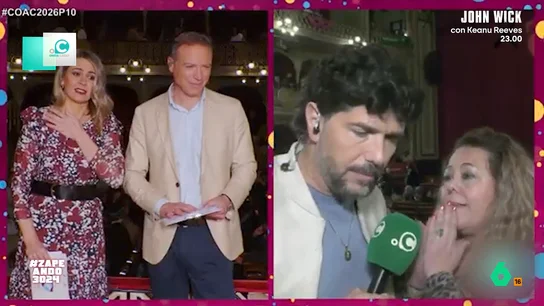 Una espontánea se cuela en la conexión de un reportero en los Carnavales de Cádiz: "Hace un año que falleció mi padre" Isabel Forner y Miki Nadal reaccionan en este vídeo al surrealista momento de un reportero de Onda Cádiz desde el Concurso Oficial de Agrupaciones Carnavalescas con una mujer empeñada en que era de Málaga y una historia con giro final.