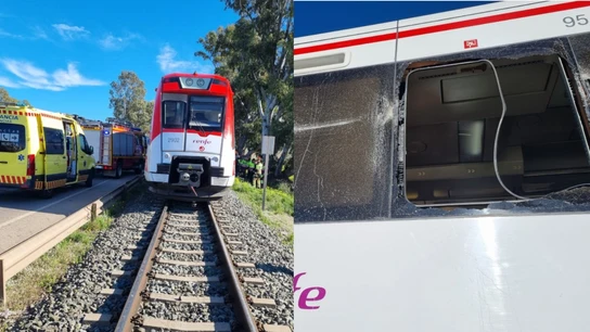 Al menos seis heridos leves en el choque de una grúa contra un tren en Alumbres (Cartagena) Al menos seis heridos leves en el choque de una grúa contra un tren en Alumbres (Cartagena)