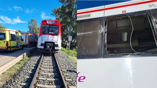 Al menos seis heridos leves en el choque de una grúa contra un tren en Alumbres (Cartagena) Al menos seis heridos leves en el choque de una grúa contra un tren en Alumbres (Cartagena)