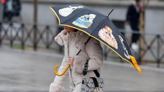 Una mujer se protege con el paraguas de la lluvia.