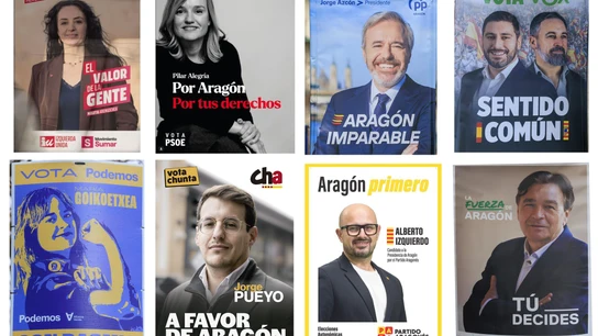 Carteles de los diferentes partidos políticos que se presentan este 8F a las elecciones en Aragón Carteles de los diferentes partidos políticos que se presentan este 8F a las elecciones en Aragón
