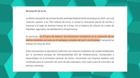 Un documento del Gobierno demuestra que Puente sí dio un dato erróneo: apuntaba al "reemplazo completo del carril" en el tramo del accidente Un documento del Gobierno demuestra que Puente sí dio un dato erróneo: apuntaba al "reemplazo completo del carril" en el tramo del accidente