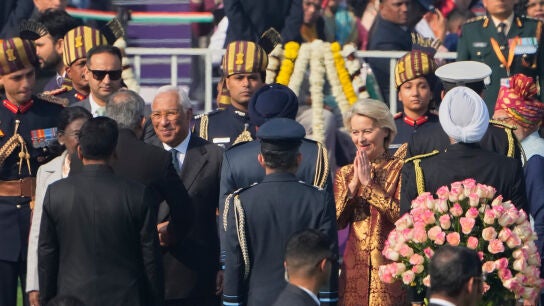 Ant&oacute;nio Costa y Ursula Von der Leyen, durante su visita a Nueva Delhi