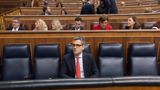 El ministro de la Presidencia, Félix Bolaños, durante una sesión plenaria extraordinaria en el Congreso de los Diputados El ministro de la Presidencia, Félix Bolaños, durante una sesión plenaria extraordinaria en el Congreso de los Diputados