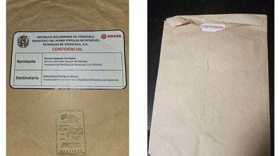 Imagen del sobre de PDVSA inclu&iacute;do en el informe de la UCO