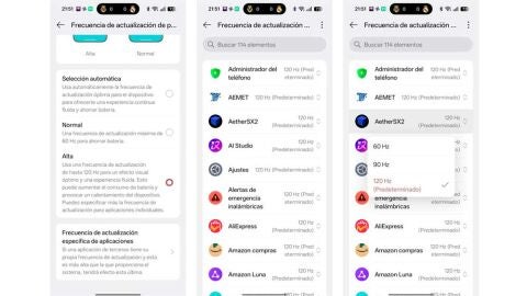 ajustando el refresco de pantalla en las diferentes aplicaciones 