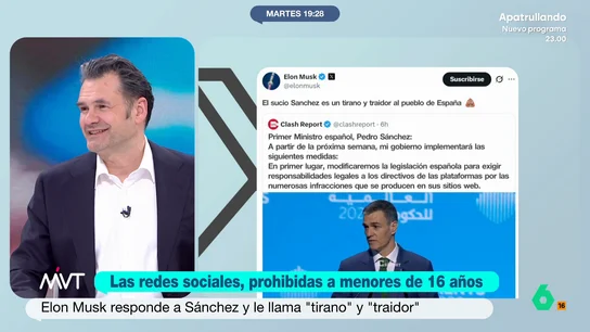 Iñaki López reacciona el tweet de Musk insultando a Sánchez: "Dirty Sánchez es mejor que 'perro sanxe', ya haría merchandising" Iñaki López reacciona el tweet de Musk insultando a Sánchez: "Dirty Sánchez es mejor que 'perro sanxe', ya haría merchandising"