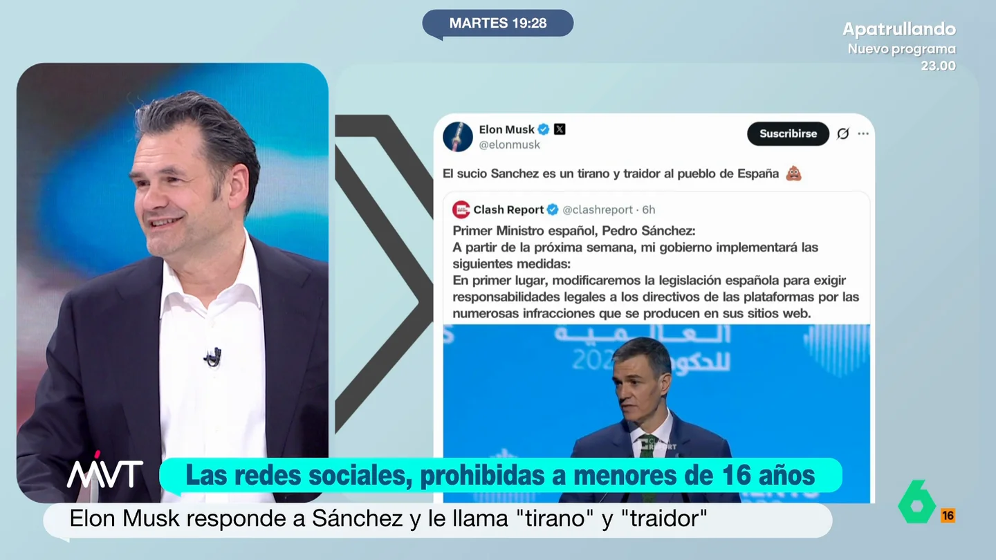 Iñaki López reacciona el tweet de Musk insultando a Sánchez: "Dirty Sánchez es mejor que 'perro sanxe', ya haría merchandising" Iñaki López reacciona el tweet de Musk insultando a Sánchez: "Dirty Sánchez es mejor que 'perro sanxe', ya haría merchandising"